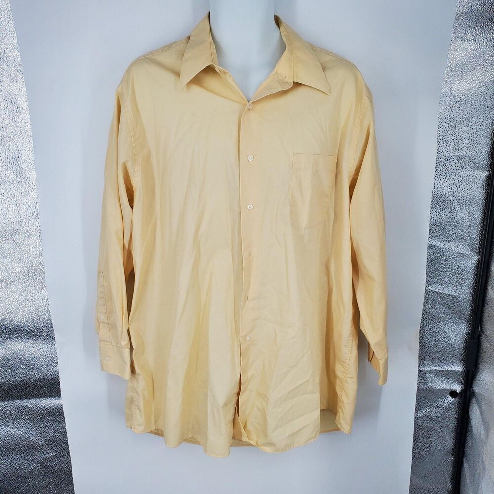 Covington Shirt Mens 17.5 34/35 Yellow Button Front Dress Long Sleeve Pocket